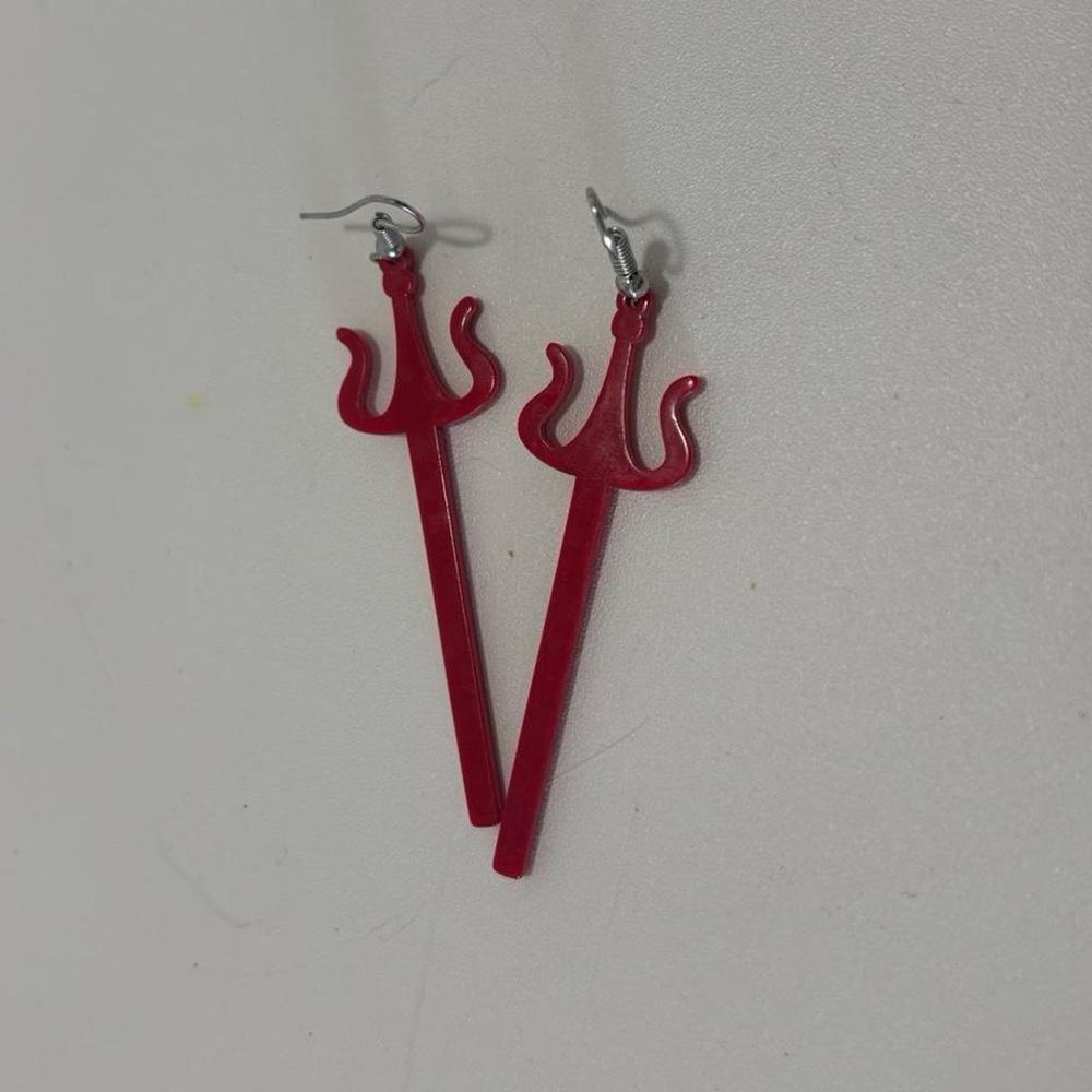 Red pitchfork earrings